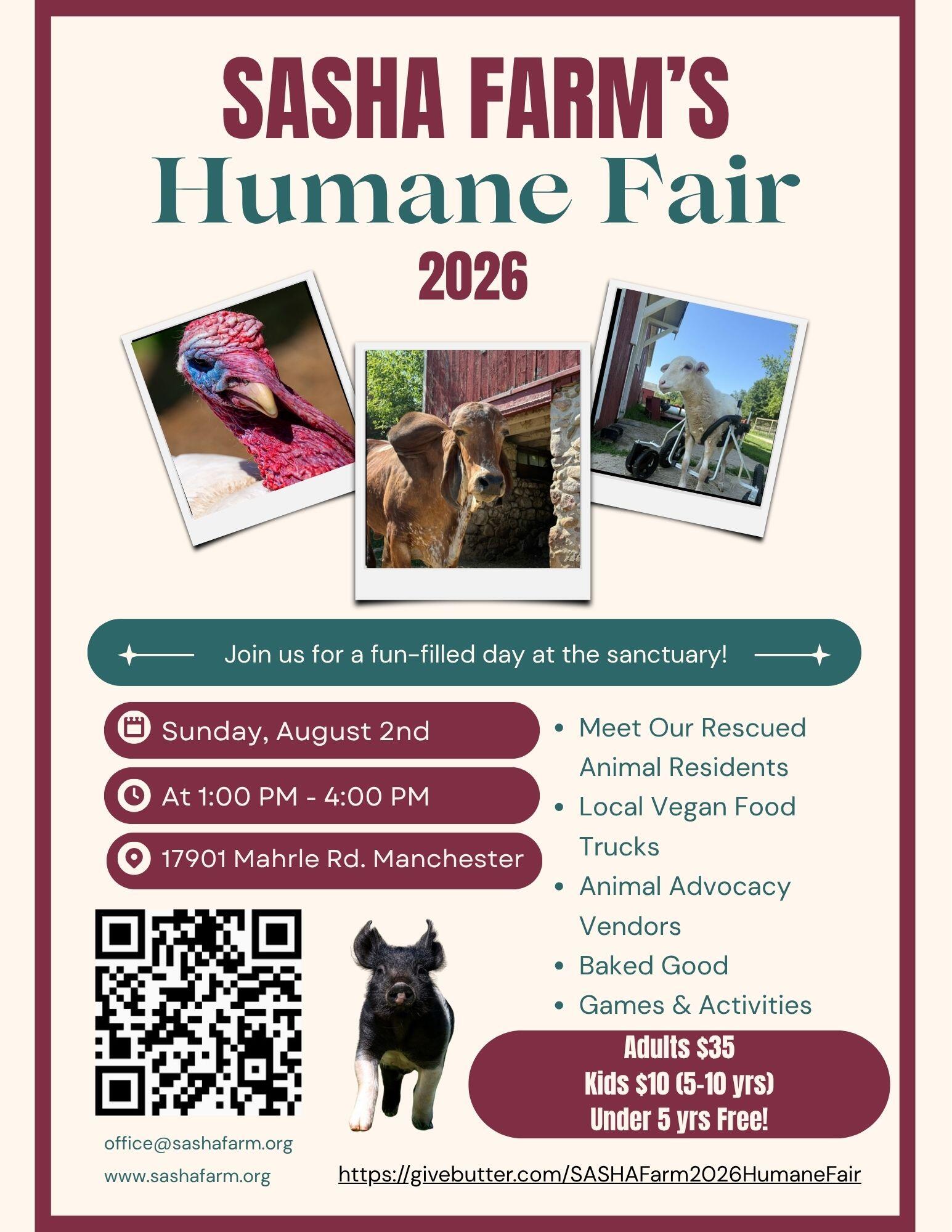 SASHA Farm Humane Fair 2026 event flyer