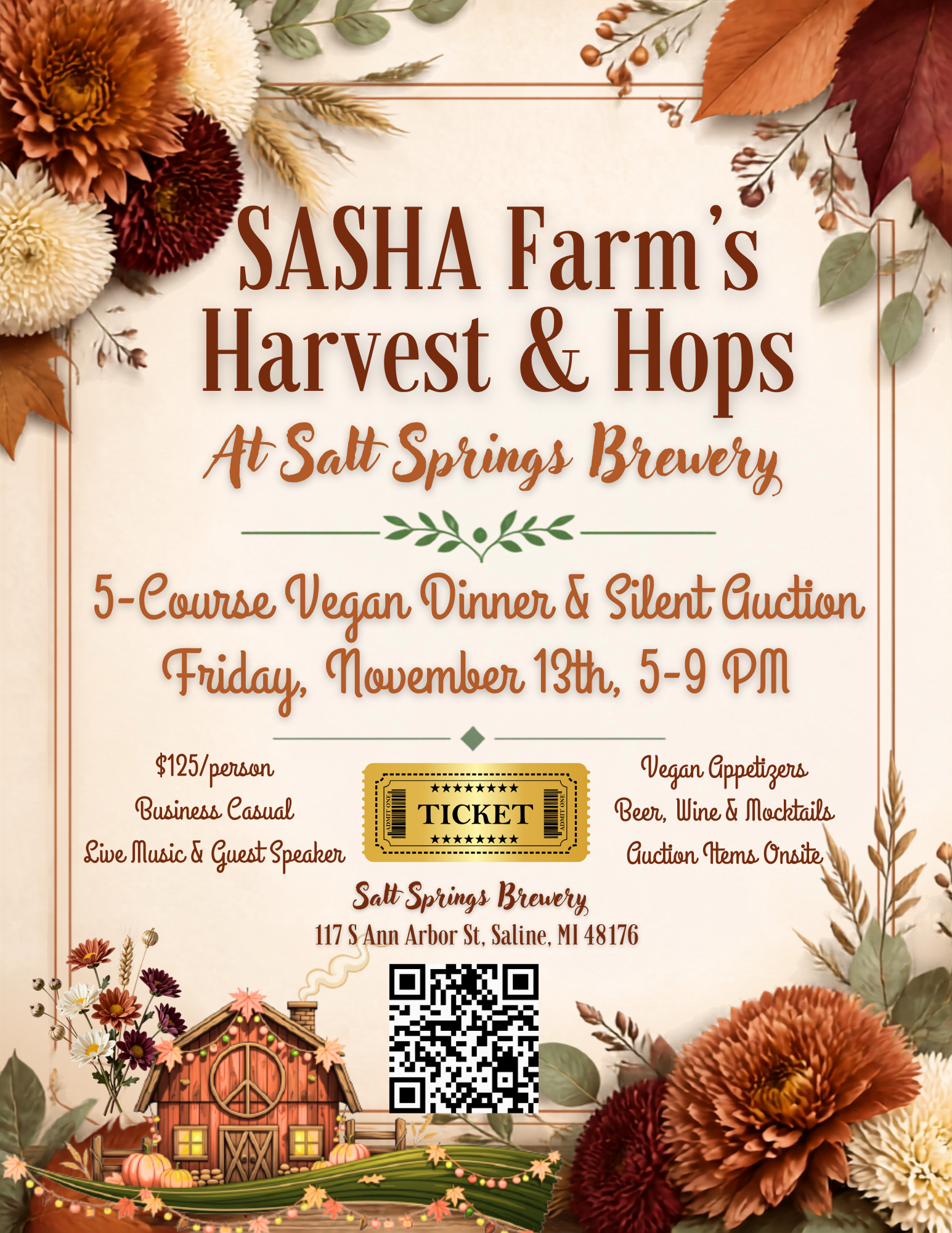 SASHA Farm Silent Auction Harvest and Hops 2026 event flyer