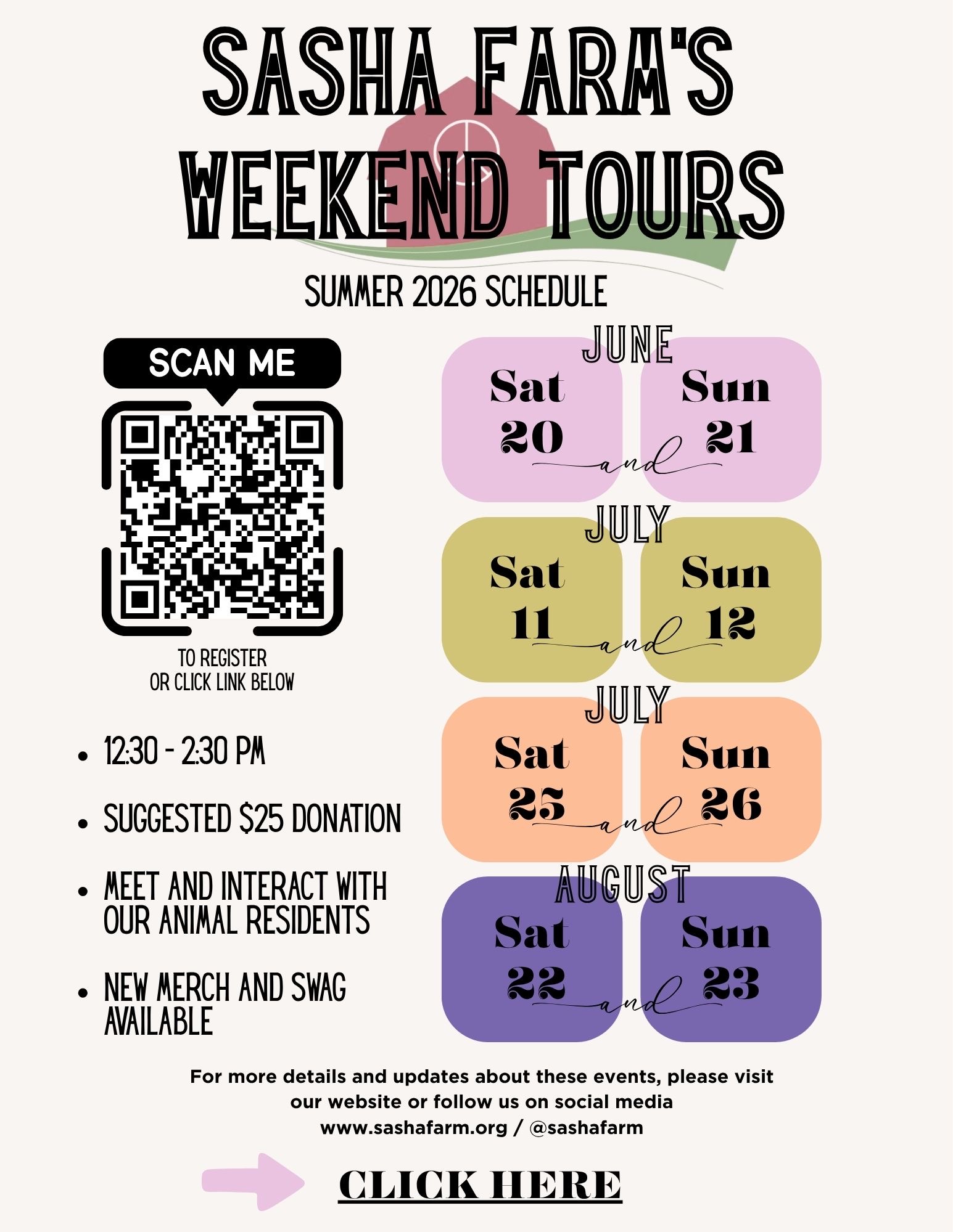 SASHA Farm Weekend Tours 2026 event flyer